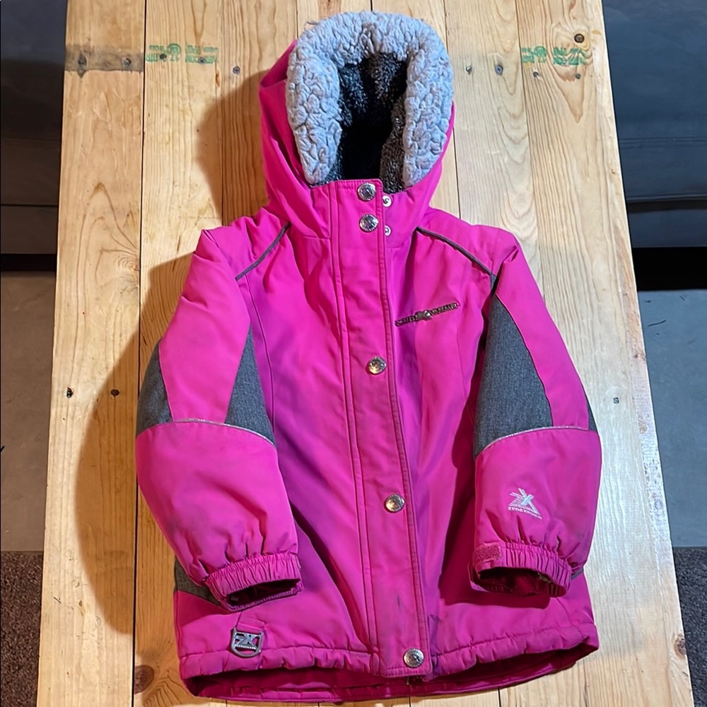 Pink and Gray Hooded Winter Jacket